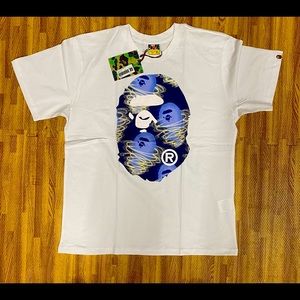 Bape Ape face blue ghost glow white tee